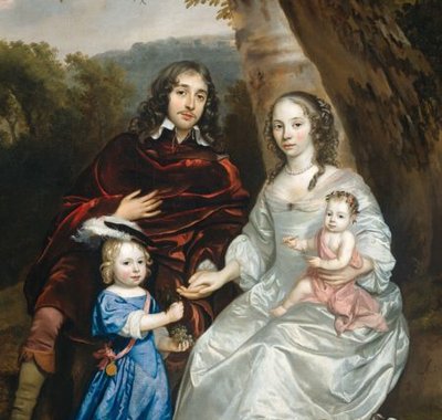 Johannes Mijtens - Portret van Govert Barthoutsz van Slingelandt, heer van Dubbeldam, met zijn eerste vrouw Christina van Beveren en hun beide zoontjes. - 1657