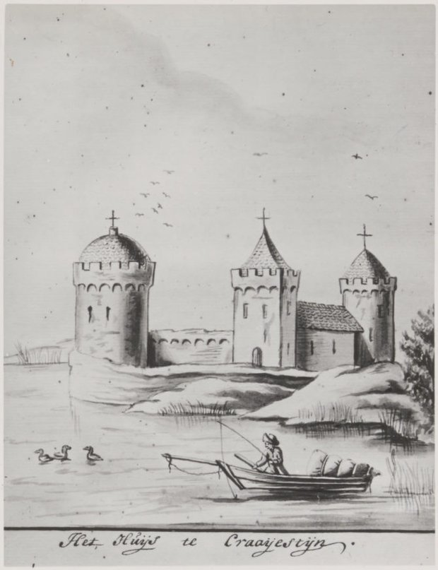 Een visser in de buurt van kasteel Crayestein bij Sliedrecht, 14de eeuw