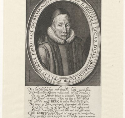 Gravure van Johannes Becius, 68 jaar oud door D. van Hoochstraten uit 1626 (In het bijschrift is uitgegaan van de oude jaarstijl: natus IX Xbris.