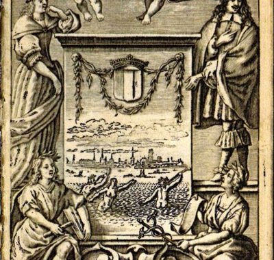 Frontispice van de eerste druk van de Dordrechtsche Arcadia, uitgegeven door de Dordtse uitgever Abraham Andriesz in 1662.