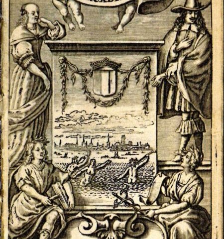 Frontispice van de eerste druk van de Dordrechtsche Arcadia, uitgegeven door de Dordtse uitgever Abraham Andriesz in 1662.