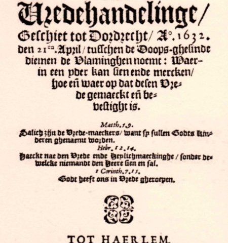 Titelblad van de eerste druk uit 1633 van de Confessie van Dordrecht zoals aanwezig in de Doopsgezinde Bibliotheek.
