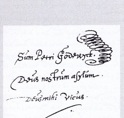 Zinspreuken in handschrift van Pieter van Godewijck.