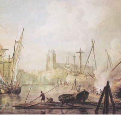 De Kalkhaven te Dordrecht waar de walvisvaarders gereed werden gemaakt voor het visseizoen.