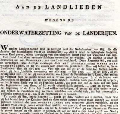 Het beruchte pamflet Aan de landlieden wegens de onderwaterzetting van de landerijen