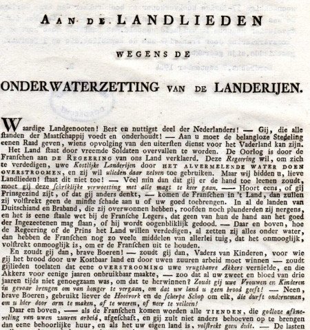 Het beruchte pamflet Aan de landlieden wegens de onderwaterzetting van de landerijen