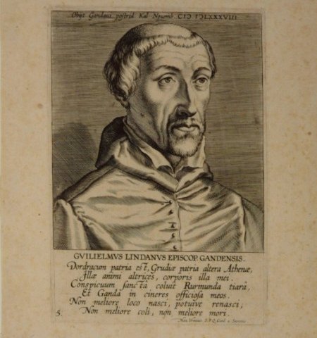 Portretgravure van Wilhelmus Lindanus met Latijns vers van Maximilianus Vrintius