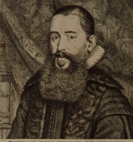 Portret van Balthasar Lydius met vierregelig gedicht van Jacob Cats