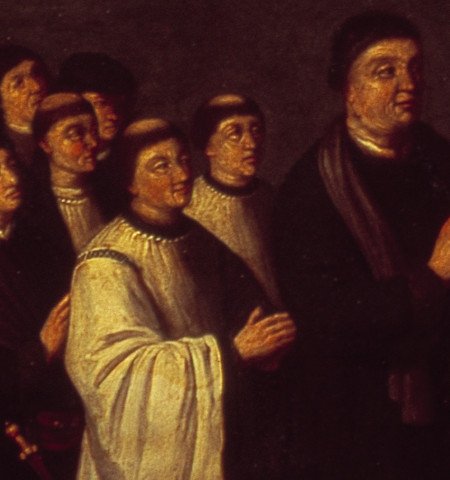 door N. van Teylingen als onderdeel van een reeks portretten van de voorouders van Gerrit Pietersz Schaep van moederszijde - Portret van Jacob Tielmansz Oemen en de twaalf zoons die hij, naast acht dochters, bij zijn echtgenote Lutgera Reyersdr de Jonge kreeg.