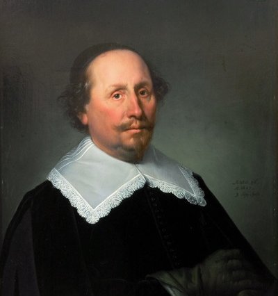 Schilderij met het portret van Anthonis Hugensz Repelaer de oude. Rechtsboven het familiewapen met de lepelaar.