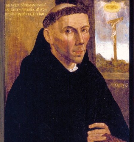 Schilderij van Van Zutphen, hij een bijbel in zijn hand.