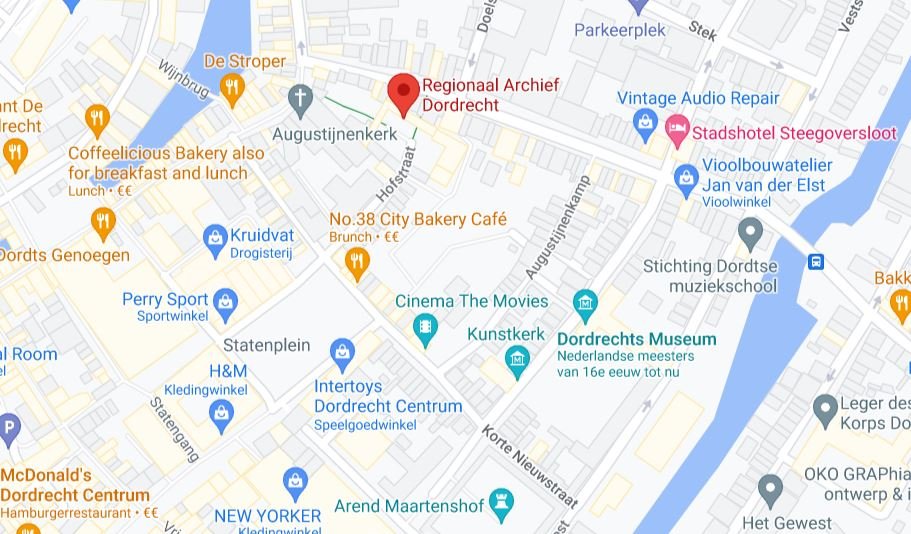 Routekaart naar Regionaal Archief Dordrecht
